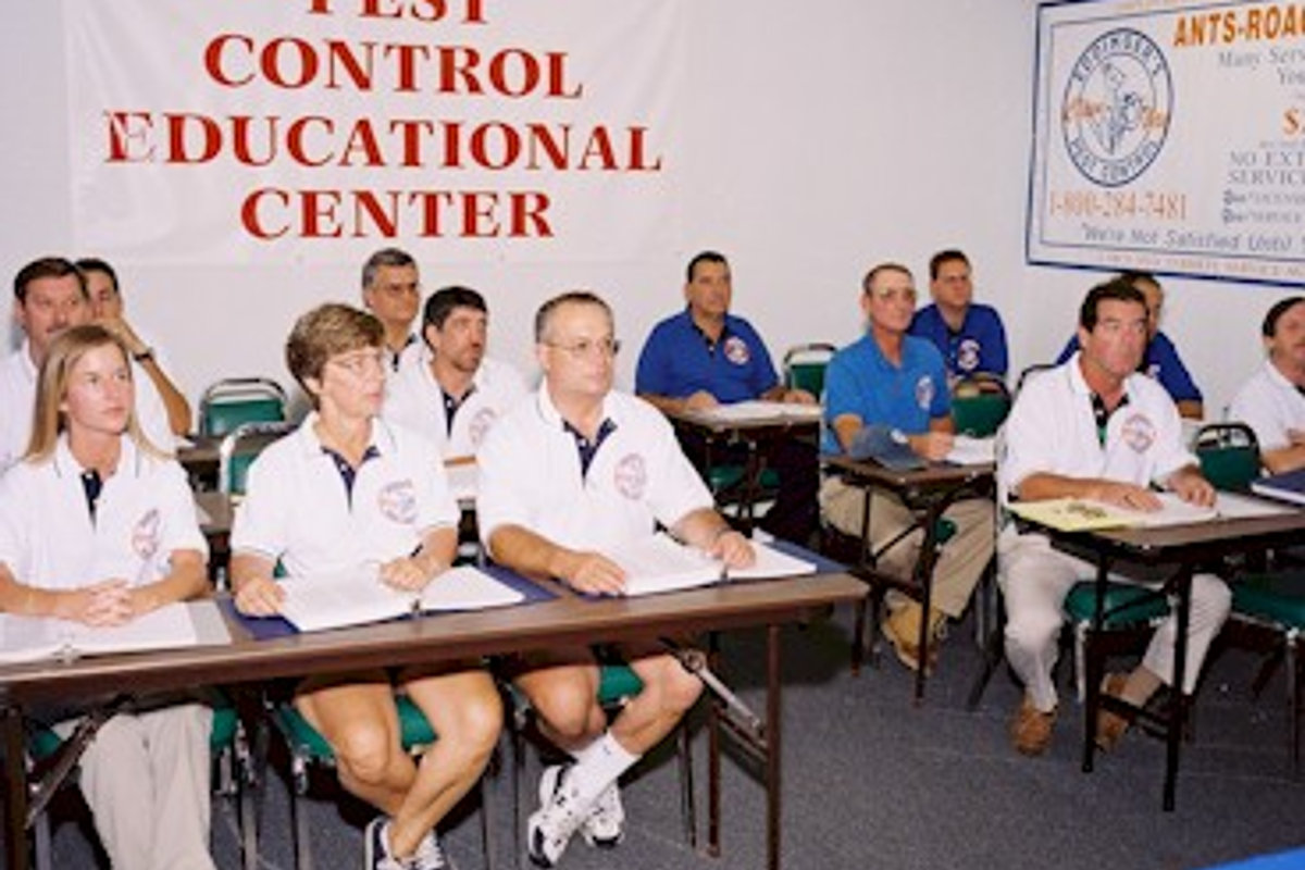 Students seated in a classroom at the Pest Control Educational Center during an Eddinger's training course